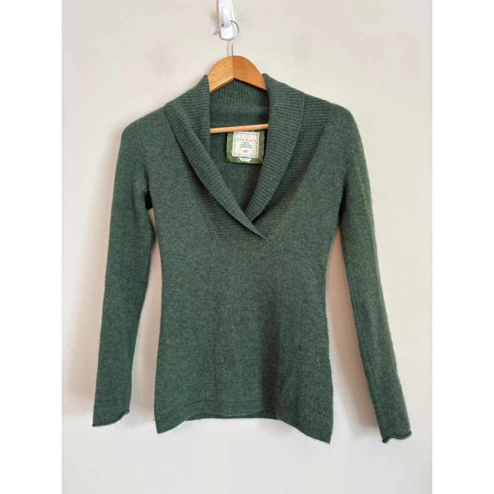 Vintage Old Navy Womens XS Green 100% Cashmere V-Neck Sweater Career Casual Soft
